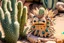 Placeholder: cute cacti creature on driftwood in the flowergarden