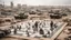 Placeholder: Israeli soldiers and tanks stand on a very large chessboard in the middle of a destroyed city