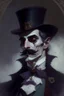 Placeholder: Strahd von Zarovich with a handlebar mustache wearing a top hat dreaming of hugging a Harengon