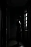 Placeholder: a woman stands in the corner of the room cinematic dramatic hd highlights detailled wide and depth