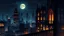 Placeholder: Gothic-style modern city, Gotham city, noir film ambiance, night, a view from balcony, vector art