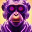 Placeholder: A beautiful portrait of a cyborg monkey purple neon color scheme, high key lighting, volumetric light high details psychedelic background