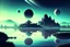 Placeholder: Alien landscape with grey exoplanet in the sky, Lagoon reflection, vegetation, sci-fi, concept art, movie poster, cinematic