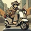 Placeholder: Monkey riding on a scooter making wheelies with sunglasses on, cartoonize