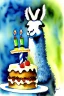 Placeholder: A cute llama is having a birthday cake. Watercolour