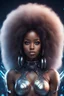 Placeholder: african curvy fantasy girl with long big afro hair weared futuristic