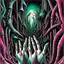 Placeholder: idle hands do evils bidding, sinister but beautiful, neo surrealism, by Gerald Scarfe, by H.R. Giger hypersurreal fantastical detailed 3D matte painting, deep color, intricate detail, splash screen, complementary colors, nightmare concept art, trending on DeviantArt