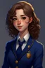 Placeholder: Lila is a young woman with a slender frame and an aura of quiet confidence that radiates from her every step. Her chestnut curls cascade down her back in gentle waves, framing a heart-shaped face adorned with warm, hazel eyes that sparkle with curiosity and determination. She is dressed in a neatly tailored, navy-blue apprentice's uniform, complete with a crisp white blouse and a vest adorned with intricate golden embroidery