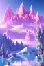 Placeholder:  mountain topped with pink ice-cream, lake, trees, mystical, Neo-Dada,