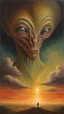 Placeholder: oil painting, Believing the strangest things, loving the alien And your prayers they break the sky in two