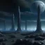 Placeholder: an anomalous planet with large abundant floating pillars and a bleak stony ground with a walmart supercenter floating in the center breaking all time and space