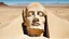 Placeholder: A double exposure of a stone head in a desert with the face of a man superimposed on it. Other artifacts are in the vicinity. Surrealism by Salvador Dali and Toyen. Oth