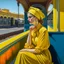 Placeholder: Neoclassicism woman waiting at a station yellow realistic cote d'azur