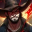 Placeholder: Portrait, bearded, Gunslinger, Cowboy, cowboy hat, serious face, Blood Splatter