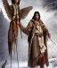 Placeholder: shaman, male native american, long black hair, black hooded coat like wings