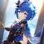 Placeholder: portrait of genshin from genshin ((genshin)) ((genshin ingame outfit)) wearing a short skirt, blue hair
