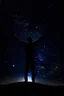 Placeholder: The outline of a figure stretching his arms towards the sky. In the sky, the stars are all in nature.