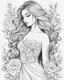 Placeholder: Line art: beautiful, mesmerized drawing skatche for full body girl in her hair nice flowers and in a beautiful flowering dress :: flower tattoos on her body, line art style, drawing