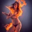 Placeholder: woman made of fire, fire angel, full body portrait, long flowing hair, only wearing bikini made of fire, highly detailed, real life photo, photo quality, extremely detailed, high quality, standing in fire, highly detailed, lots of fire around, fire background