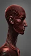 Placeholder: captivating minimalist artwork by Sozdatel, featuring a mesmerizing close-up of a figure with sharply carved features. The figure's contemplative gaze evokes a sense of introspection and depth. The foreground showcases the figure's hand and neck wrapped in polished copper wire, representing an intricate and fantastical design. The figure dons a black and red attire, masterfully blending Victorian and Baroque elements. The foreground also features a stylized steampunk top hat, adorned with a long