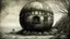 Placeholder: LARGE MINIMALIST SPHERICAL BUILDING ON ROCKY BEACH, Etching, Grunge metal, Autumn, Ornate, Victorian outfit