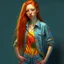 Placeholder: pretty girl, aged 14, ginger, conventionally attractive, colourful clothes, realism, jeans