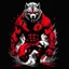 Placeholder: wolfman full body art illustration black background red and white color full body