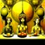 Placeholder: Alphonse Mucha Apples. Pears. Grapes. Dishes. Oranges. Wood table.