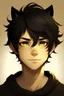 Placeholder: At teen male with messy black hair, gold eyes, large black cat ears, slight smile