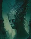 Placeholder: A captivating vision of a character in a post-apocalyptic world, where nature has reclaimed the remnants of human civilization and new lifeforms have emerged, in the style of dark fantasy art, intricate details, moody lighting, and thought-provoking compositions, influenced by the works of H.R. Giger and Zdzisław Beksiński