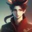 Placeholder: anime discord profile picture of man with short black hair AND red streaks, with dragon horns on top of his head, looking mischievous