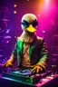 Placeholder: Photography Humanoid Duck as dj player smusical self expression play dj in disco club