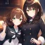 Placeholder: Clear focus, High resolution, short dark brown fluffy hair, green eyes, wearing a black sailor uniform