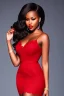 Placeholder: very beautifull black curvy woman, sexy red lace mini dress with make up,dynamic ligth,bright background ,blue backlight