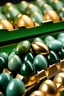 Placeholder: a carton of supermarket eggs|made of (jade gemstone:1.5) with gold veins|close-up view|interesting contrast masterpiece, best quality, detailed, realistic, 8k UHD, high quality, lifelike, precise, vibrant, absurdres,