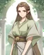 Placeholder: Style: Anime,"anime artwork {a half-elf with brown hair and grey eyes wearing a kaftan is looking at the viewer with an intense gaze and a grumpy and annoyed expression. Her hair is tied into a loose braid, her cheekbones are high and prominent, her skin has a light-olive tone, she is tall and slender with delicate build, her bust is large, her waist is narrow, and her hips are wide. The character is a tsundere} anime style, key visual, vibrant, studio anime, highly detailed, realism"