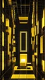 Placeholder: Yellow cubescape, 3D, futuristic, modern, neon, grid, electric, Black, glow, wall, beautifully lit, best quality