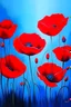 Placeholder: acrylic painting red and blue poppies in minimalism style