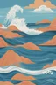 Placeholder: Minimalist illustration bohomein The waves of the blue sea are falling on the shore of the sea, wall art, vibrant colour background