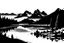 Placeholder: silhouette white background of beatuful scenic picture mountains from a distance scenery painting