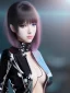 Placeholder: beautiful female in latex jacket anime. frame