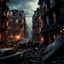 Placeholder: Close-up of ultra realistic ruined city, after a war, vivid, ultra realistic, surreal, hypermaximalist figures, light, Italian 1970's odd movie, hilarious, fine art, Minicavio Quollati style, photography by Marlost Endgulp, dark atmosphere, obsessive, 4k, sharp focus, 3d, photorealism