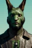 Placeholder: Medium Close Up Portrait, Front image. cyberpunk, rabbit mask, strong man, long hair and beard. Leather suit arm. Green, black, color. camouflage style. Color background, photo studio. Avatar image, highly detailed, concept art, smooth, unreal engine 5, ray tracing, RTX, lumen lighting, ultra detail, volumetric lighting, 3d, finely drawn, high definition, high resolution.