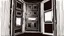 Placeholder: unhinged door, anime, monochrome, black background, ink, simple, maximum quality, broken hinge, barely functioning, centered on frame, far view