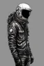 Placeholder: hand drawn leather jacker punk with astronaut helmet on visor down full body more rebel hand in pocket full face helmet covering face