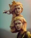 Placeholder: Statue of Queen of photography. Cute blonde woman. Photographer in golden crown. Standing on the street. Big camera in her hand. hyperdetailed, photorealistic, trending on artstation, greg rutkowski, beksinski, kodachrome, bokeh, red and gold