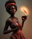 Placeholder: Negra Francisca, beautiful, curvy body, African slave, simple red fabric dress, long black hair, red headband, head and shoulders portrait, holding glass of wine, 8k resolution concept art portrait by Greg Rutkowski, Unreal Engine 5 volumetric lighting