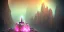 Placeholder: single pink crystal, on an altar in a foggy cave, cinematic,