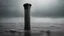 Placeholder: An old, rotting pillar leaning out of the dark, muddy gray sea, with many gray soap bubble-like dream floating out of the gray sea toward the pillar.