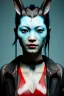 Placeholder: Medium Close Up Portrait, Front image. cyberpunk, rabbit mask, asian woman, sexy hair. Latex suit. white, red, color. Yakuza style. Color background, photo studio. Avatar image, highly detailed, concept art, smooth, unreal engine 5, ray tracing, RTX, lumen lighting, ultra detail, volumetric lighting, 3d, finely drawn, high definition, high resolution.